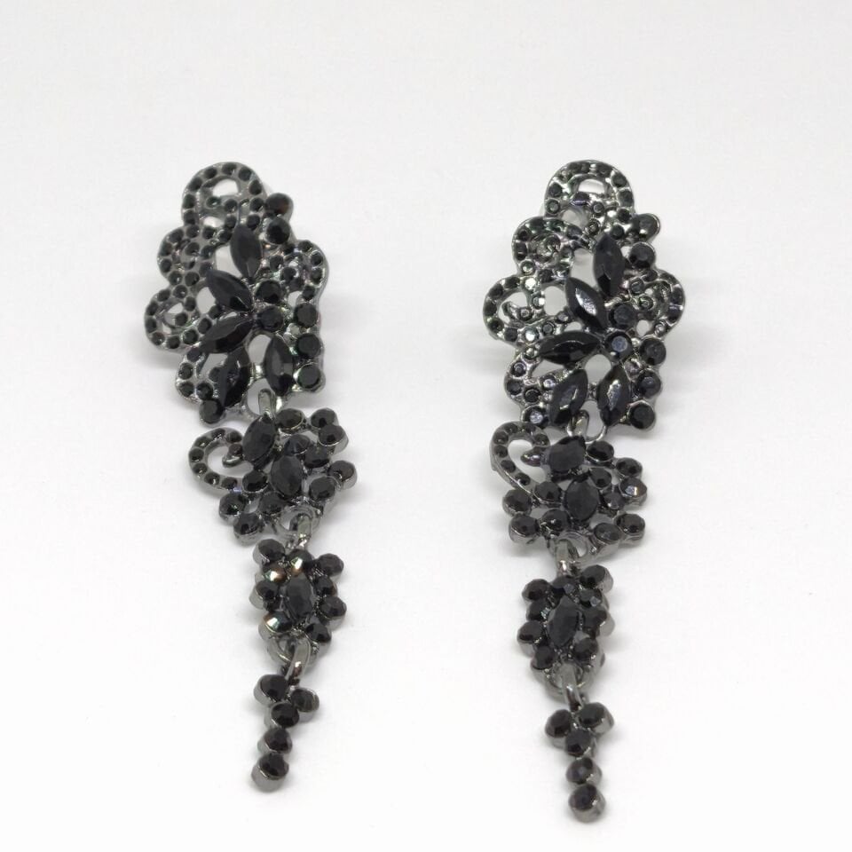 ZARİF ŞIK ELEGANT GÜMÜŞ KAPLAMA  SİYAH  UZUN  KÜPE