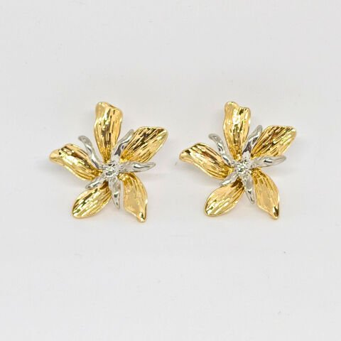 ELEGANT GOLD-SILVER, 2 RENKLİ ZARİF ÇİÇEK KÜPE