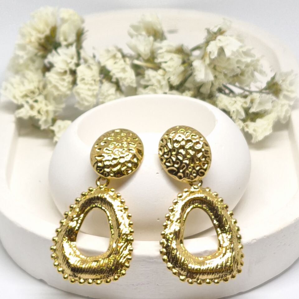 PASLANMAZ ÇELİK  GOLD RENKLİ OVAL HALKA KÜPE