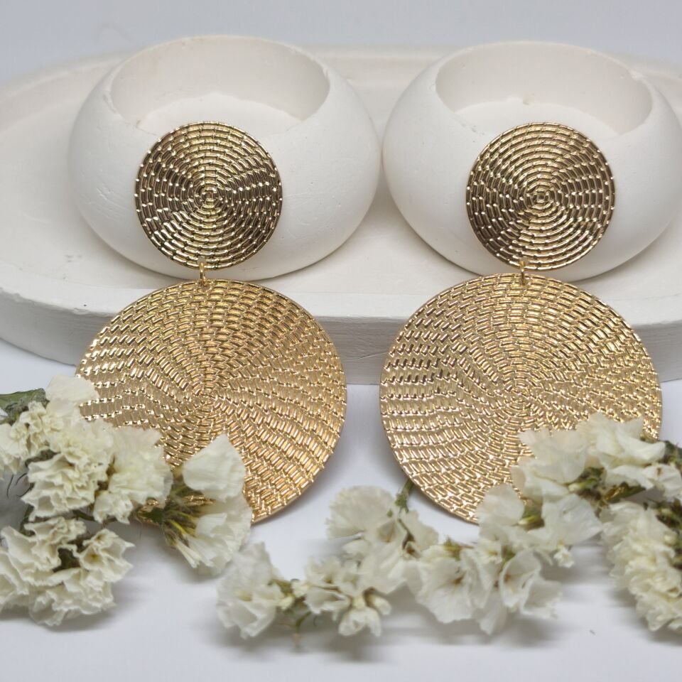 YUVARLAK ALTIN KAPLAMA  DOKULU GOLD KÜPE