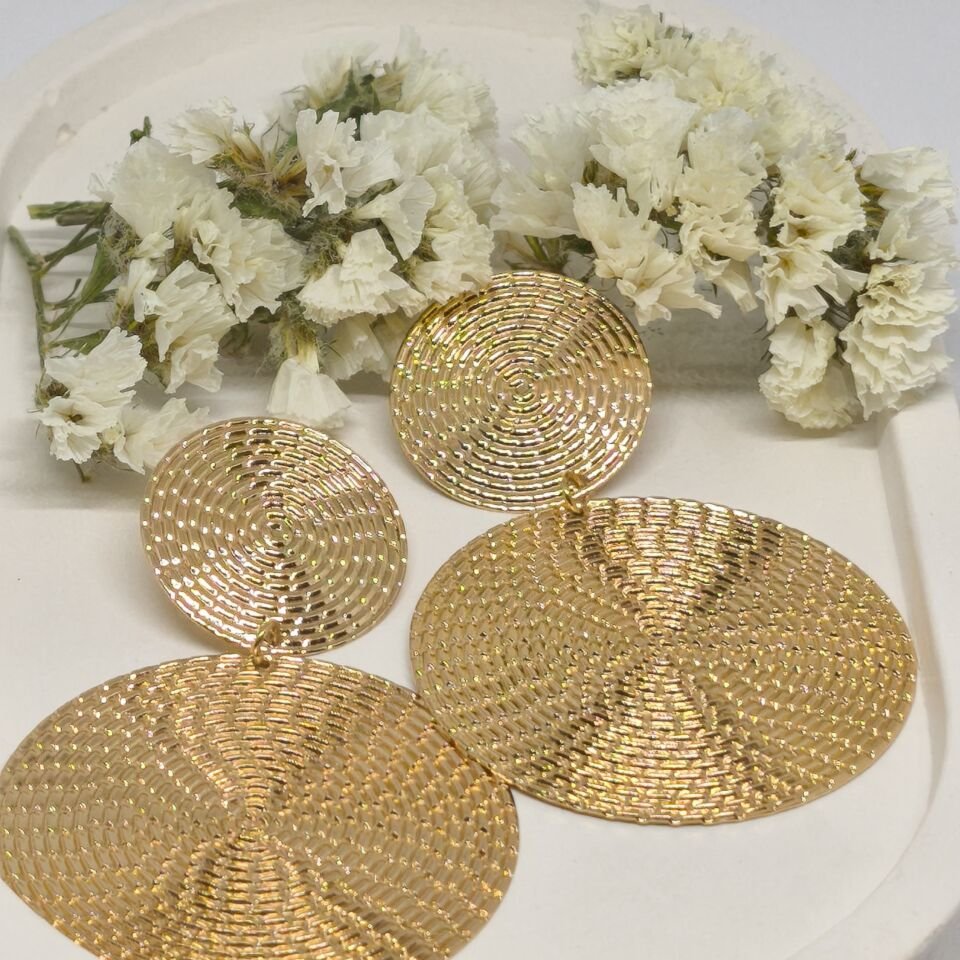 YUVARLAK ALTIN KAPLAMA  DOKULU GOLD KÜPE