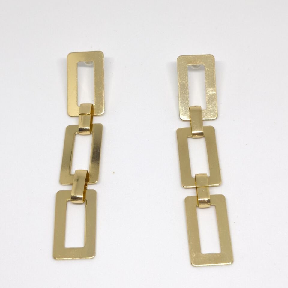 ELEGANT 14K ALTIN KAPLAMA DİKDÖRTGEN ŞEKİLLİ GOLD KÜPE