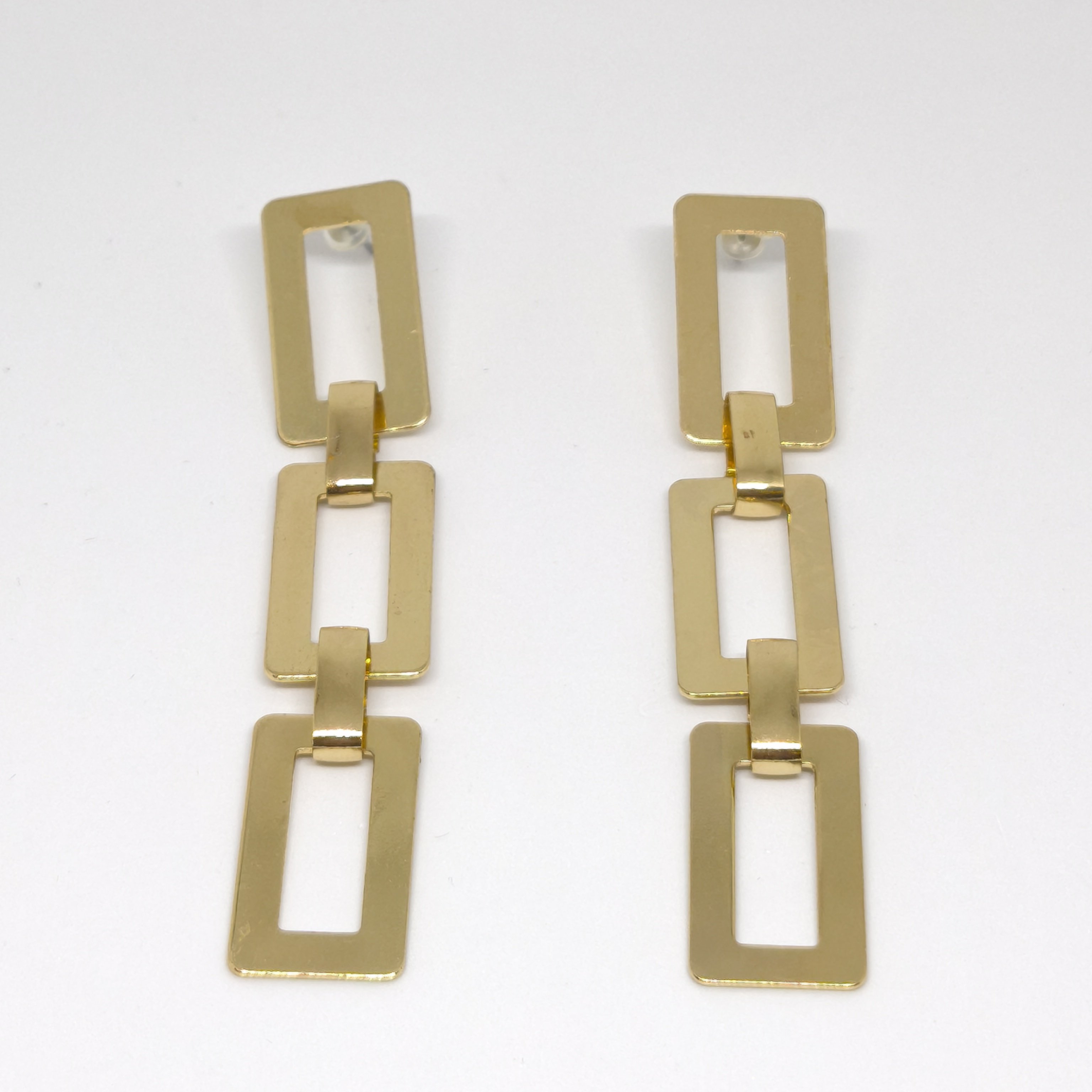ELEGANT 14K ALTIN KAPLAMA DİKDÖRTGEN ŞEKİLLİ GOLD KÜPE