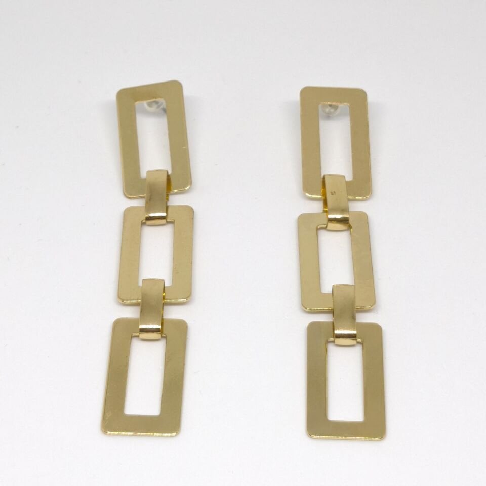 ELEGANT 14K ALTIN KAPLAMA DİKDÖRTGEN ŞEKİLLİ GOLD KÜPE