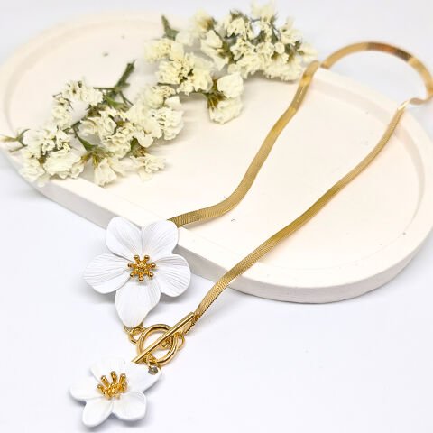 KC ALTIN KAPLAMA ÇİÇEKLİ  KOLYE