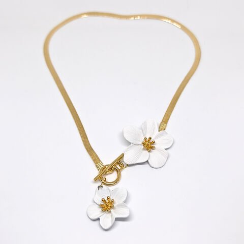 KC ALTIN KAPLAMA ÇİÇEKLİ  KOLYE