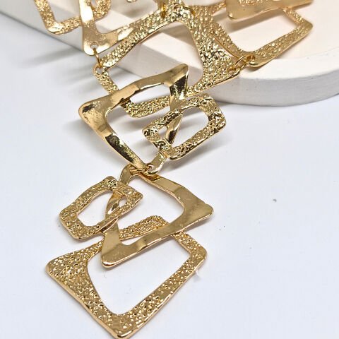 ZARİF ,GÖSTERİŞLİ  Y ŞEKLİNDE ,ÜÇGEN,DİKDÖRTGEN VE TRAPEZ ŞEKİL TASARIMLI GOLD KOLYE