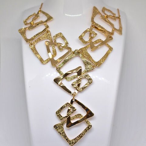 ZARİF ,GÖSTERİŞLİ  Y ŞEKLİNDE ,ÜÇGEN,DİKDÖRTGEN VE TRAPEZ ŞEKİL TASARIMLI GOLD KOLYE