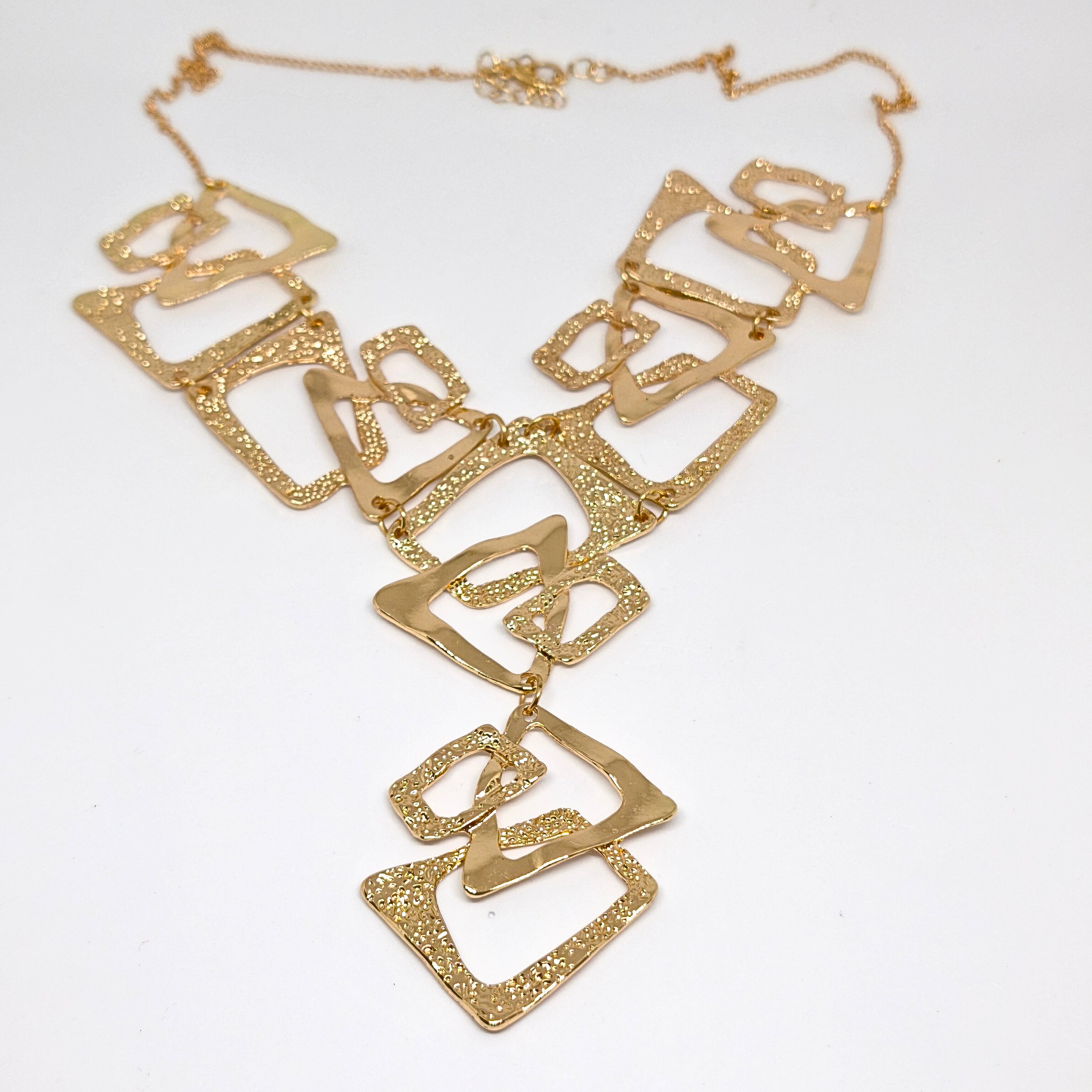 ZARİF ,GÖSTERİŞLİ  Y ŞEKLİNDE ,ÜÇGEN,DİKDÖRTGEN VE TRAPEZ ŞEKİL TASARIMLI GOLD KOLYE