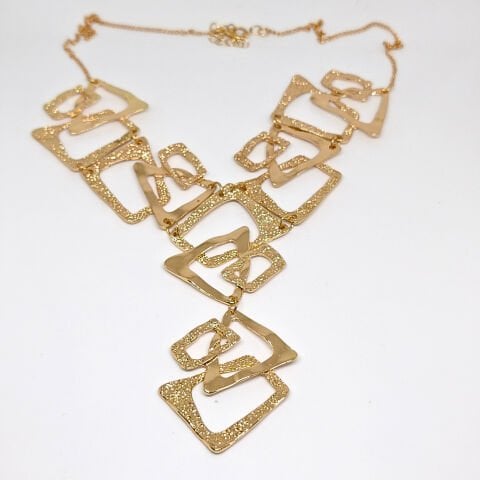 ZARİF ,GÖSTERİŞLİ  Y ŞEKLİNDE ,ÜÇGEN,DİKDÖRTGEN VE TRAPEZ ŞEKİL TASARIMLI GOLD KOLYE