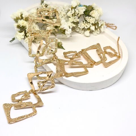 ZARİF ,GÖSTERİŞLİ  Y ŞEKLİNDE ,ÜÇGEN,DİKDÖRTGEN VE TRAPEZ ŞEKİL TASARIMLI GOLD KOLYE