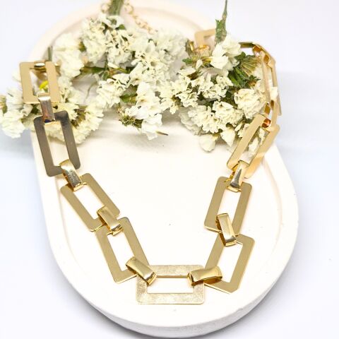 ELEGANT 14K ALTIN KAPLAMA DİKDÖRTGEN ŞEKİLLİ GOLD KOLYE