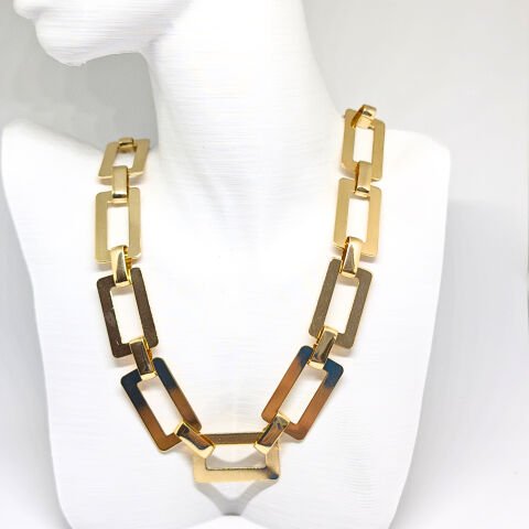 ELEGANT 14K ALTIN KAPLAMA DİKDÖRTGEN ŞEKİLLİ GOLD KOLYE