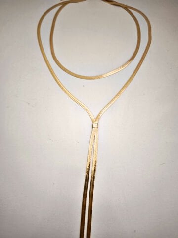 Y ŞEKLİNDE ,ÇİFT KATLI, YILAN KEMİĞİ DESENLİ UZUN GOLD  KOLYE