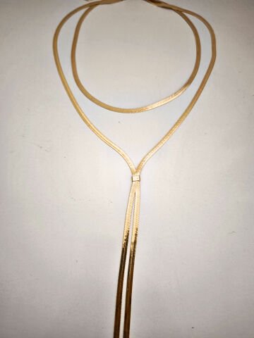 Y ŞEKLİNDE ,ÇİFT KATLI, YILAN KEMİĞİ DESENLİ UZUN GOLD  KOLYE