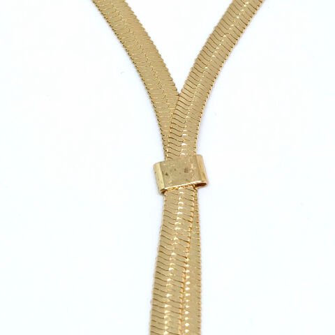 Y ŞEKLİNDE ,ÇİFT KATLI, YILAN KEMİĞİ DESENLİ UZUN GOLD  KOLYE