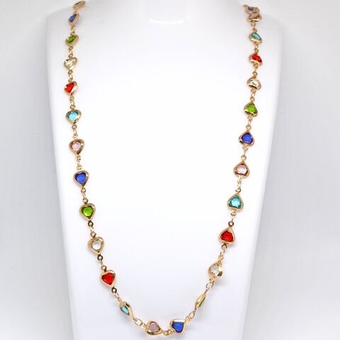 RENKLİ  KALP TAŞLI GOLD ZİNCİR KOLYE