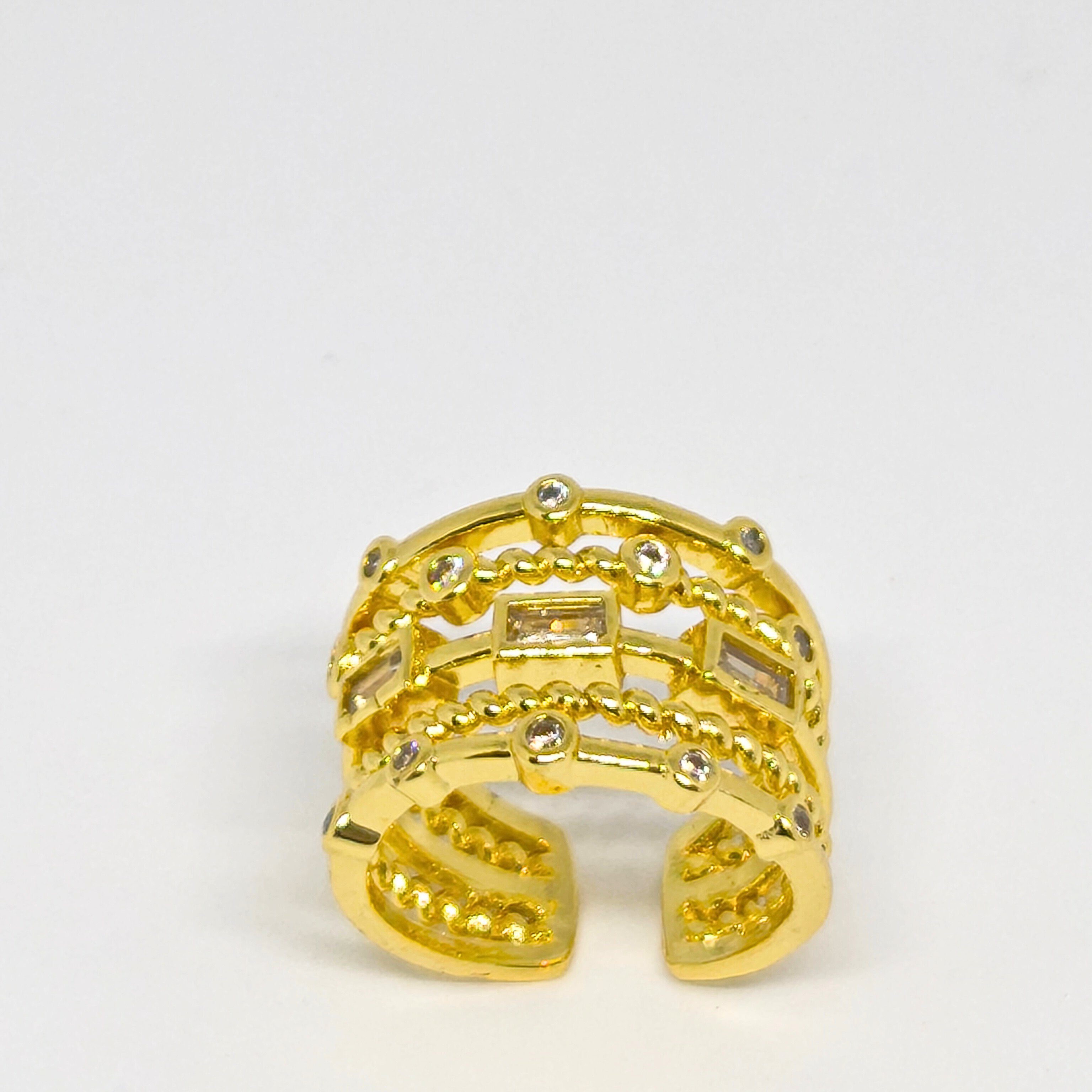 18K ALTIN KAPLAMA AYARLANABİLİR ÇOK KATLI TAŞLI GOLD YÜZÜK