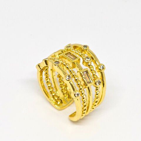 18K ALTIN KAPLAMA AYARLANABİLİR ÇOK KATLI TAŞLI GOLD YÜZÜK