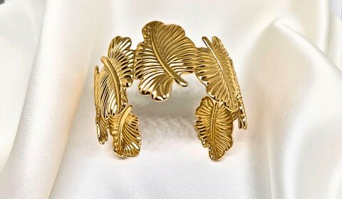AVANGART ALTIN KAPLAMA YAPRAK TASARIM GOLD BİLEKLİK