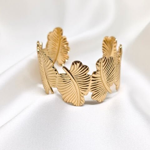 AVANGART ALTIN KAPLAMA YAPRAK TASARIM GOLD BİLEKLİK