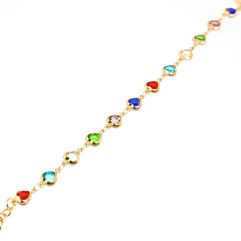 RENKLİ  KALP TAŞLI GOLD ZİNCİR BİLEKLİK