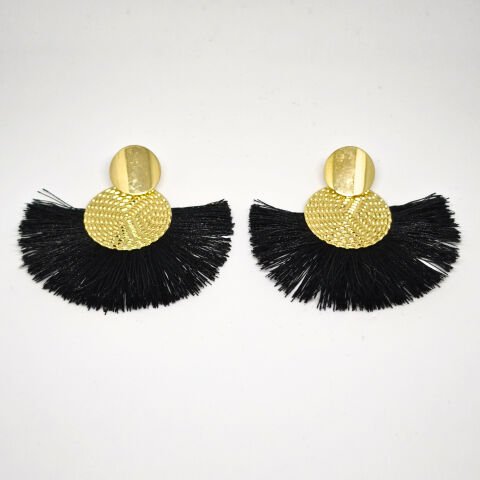 BOHEM GOLD DETAYLI SİYAH PÜSKÜLLÜ KÜPE