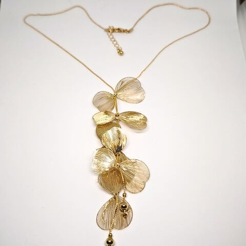 ELEGANT SALKIM ŞEKİLLİ YAPRAK ÇİÇEK GOLD KOLYE