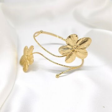 ZARİF  ŞIK ÇİÇEK DESENLİ AÇIK GOLD  KOL BİLEKLİĞİ
