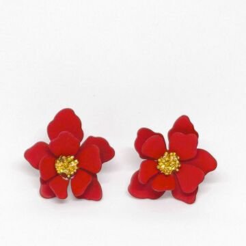 BOHEM  MAT KÜÇÜK KIRMIZI ÇİÇEK   ZARİF KÜPE