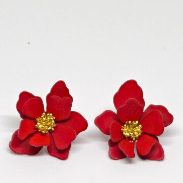 BOHEM  MAT KÜÇÜK KIRMIZI ÇİÇEK   ZARİF KÜPE