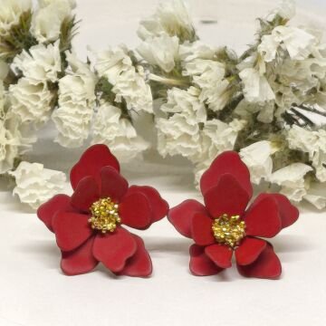 BOHEM  MAT KÜÇÜK KIRMIZI ÇİÇEK   ZARİF KÜPE