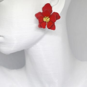 BOHEM  MAT KÜÇÜK KIRMIZI ÇİÇEK   ZARİF KÜPE