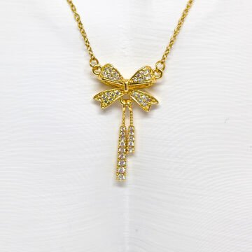 ELEGANT PASLANMAZ ÇELİK  TAŞLI  FİYONK TASARIMLI GOLD KOLYE