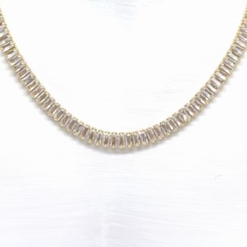 ELEGANT PASLANMAZ ÇELİK  BAGET TAŞLI SU YOLU GOLD  KOLYE
