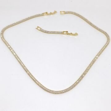 ELEGANT PASLANMAZ ÇELİK  BAGET TAŞLI SU YOLU GOLD  KOLYE