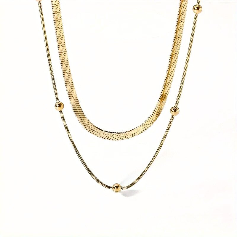 PASLANMAZ ÇELİK 2 Lİ ZİNCİR , GOLD KOLYE SETİ