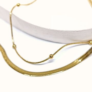 PASLANMAZ ÇELİK 2 Lİ ZİNCİR , GOLD KOLYE SETİ