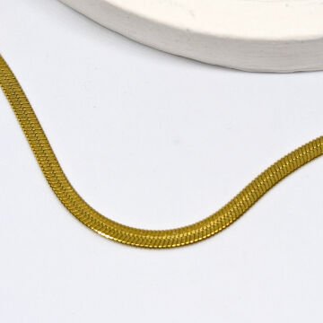 18K ALTIN KAPLAMA PASLANMAZ ÇELİK YILAN KEMİĞİ TASARIMLI ZİNCİR , GOLD KOLYE