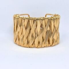 18 AYAR ALTIN KAPLAMA ÖRGÜ HASIR  MOTİFLİ MANŞET BİLEKLİK