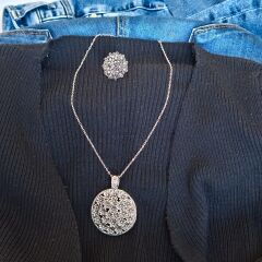 ELEGANT ZARİF NOSTALJİK BOHEM  YUVARLAK GÜMÜŞ RENGİ   ÇİÇEK BUKETİ  KOLYE