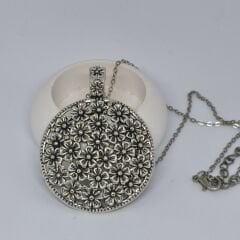 ELEGANT ZARİF NOSTALJİK BOHEM  YUVARLAK GÜMÜŞ RENGİ   ÇİÇEK BUKETİ  KOLYE