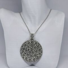 ELEGANT ZARİF NOSTALJİK BOHEM  YUVARLAK GÜMÜŞ RENGİ   ÇİÇEK BUKETİ  KOLYE