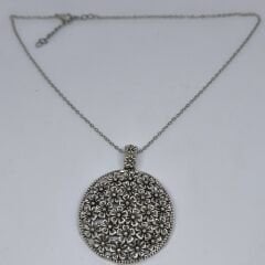 ELEGANT ZARİF NOSTALJİK BOHEM  YUVARLAK GÜMÜŞ RENGİ   ÇİÇEK BUKETİ  KOLYE