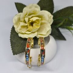 El Yapımı Antika Porselen Renkli Boyalı Gold Halka Küpe