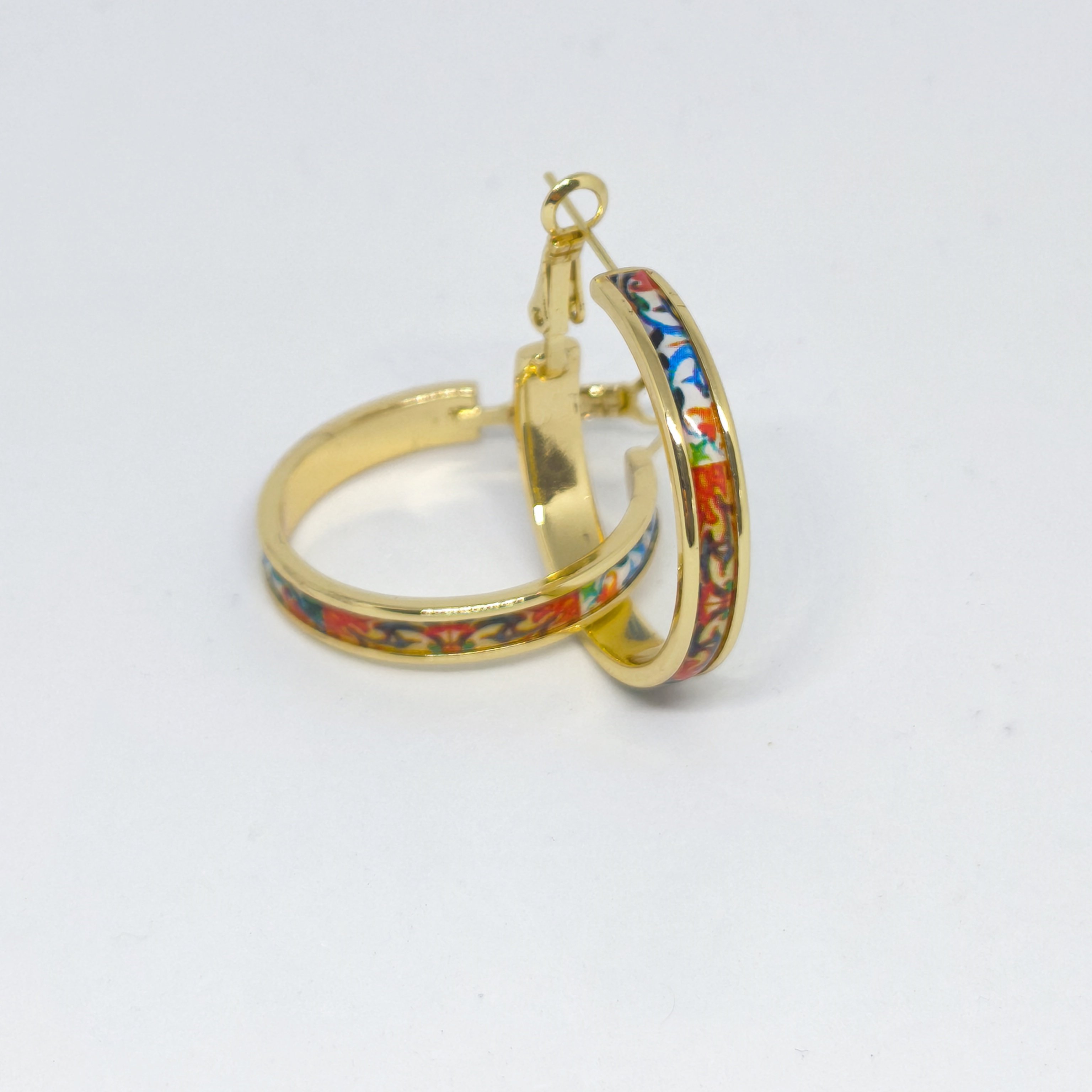 El Yapımı Antika Porselen Renkli Boyalı Gold Halka Küpe
