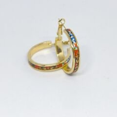 El Yapımı Antika Porselen Renkli Boyalı Gold Halka Küpe