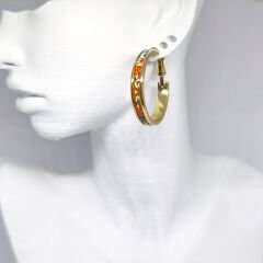 El Yapımı Antika Porselen Renkli Boyalı Gold Halka Küpe