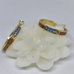 El Yapımı Antika Porselen Renkli Boyalı Gold Halka Küpe