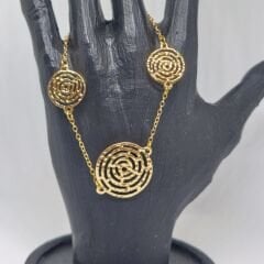 Şık Örümcek Ağı Kesimli Büyük ve Küçük Yuvarlak Halka Bağlantılı Bileklik